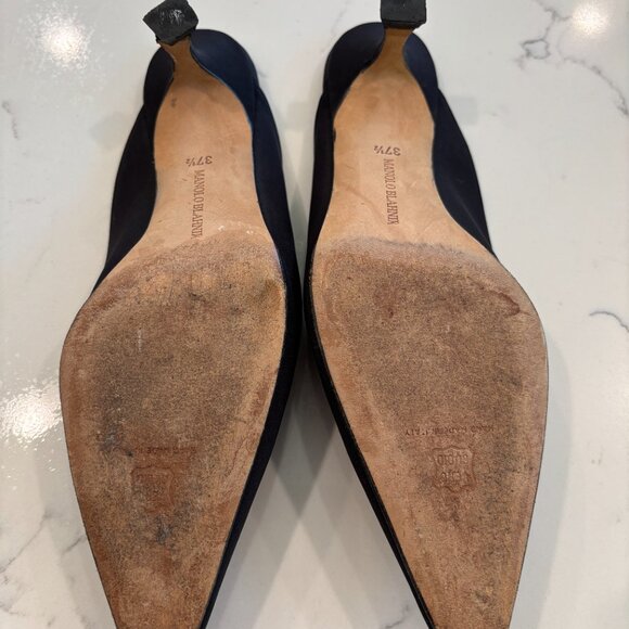 Manolo Blahnik Black Satin Faille Kitten Heel Slides / Mules - Sz 37 .5 - Picture 3 of 7